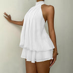 Halter Chiffon Dress – Backless Solid-Color A-Line Dress
