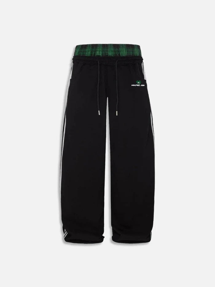 Retro Plaid Pants – High-Waist Embroidered Casual Trousers