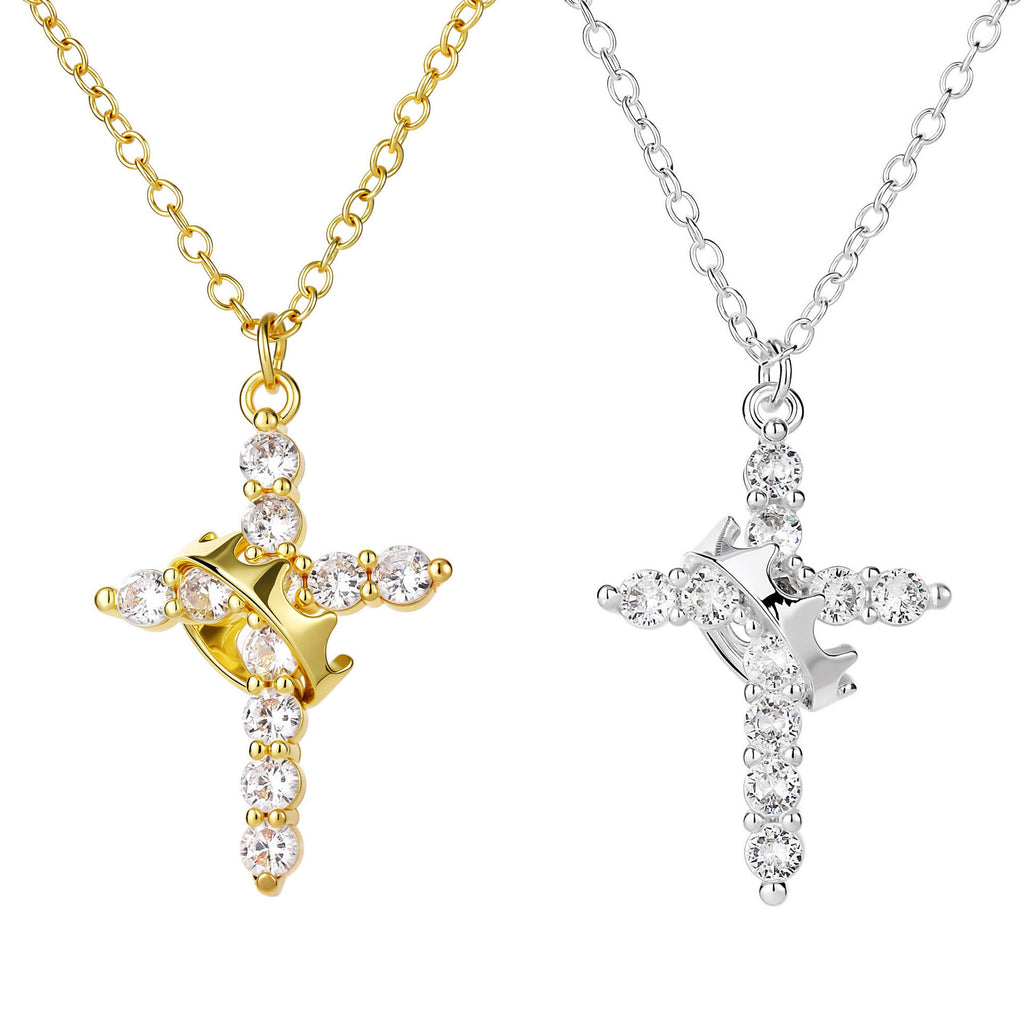 Rotatable crown and cross pendant necklace