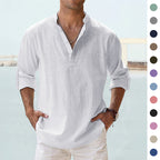 Men's loose stand-collar long-sleeve cotton linen shirt