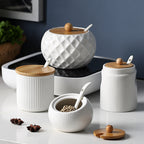 Ceramic kitchen spice and condiment seasoning jar