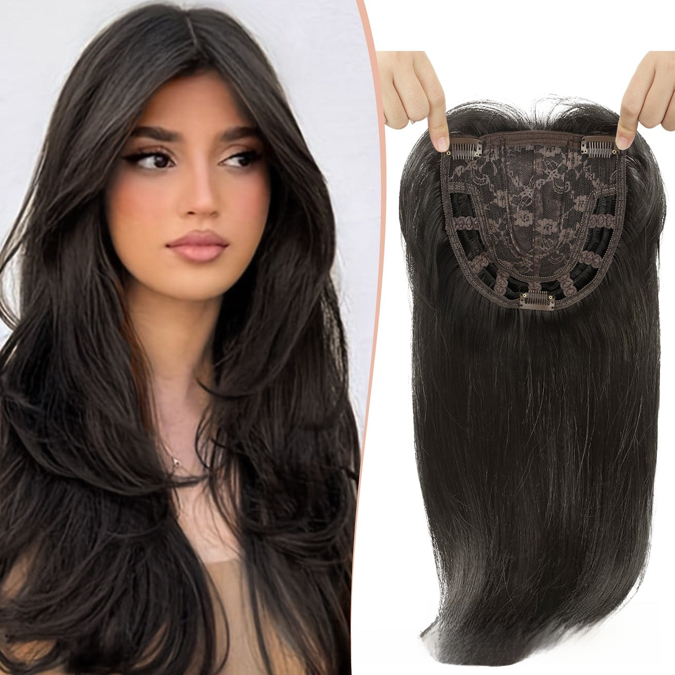 Straight Hair Topper – Middle-Part Synthetic Hairpiece (46cm) by OEM