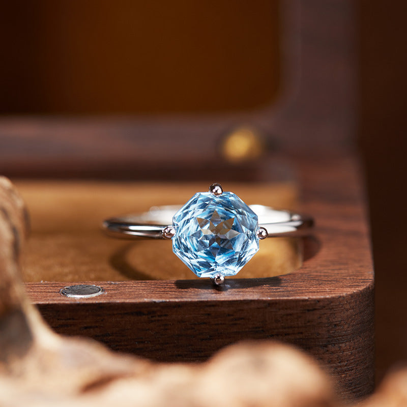 Sterling Silver Ring – Octagonal Gemstone Adjustable Ring