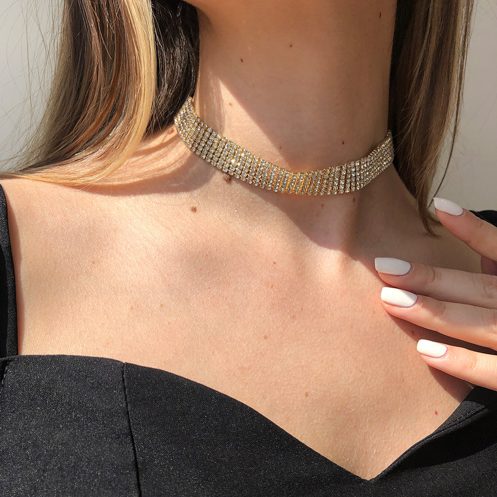 Sparkling geometric rhinestone clavicle chain necklace