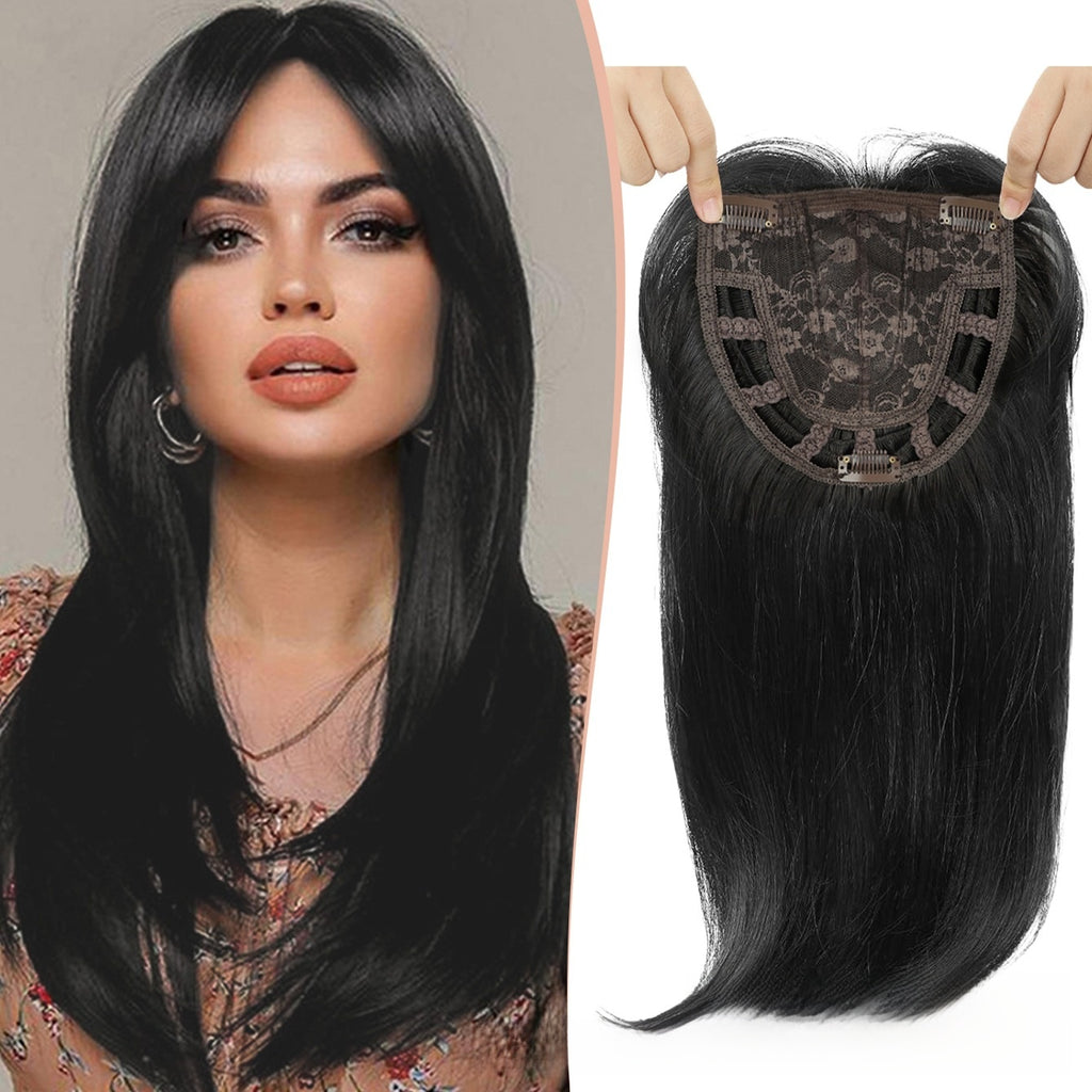 Straight Hair Topper – Middle-Part Synthetic Hairpiece (46cm) by OEM