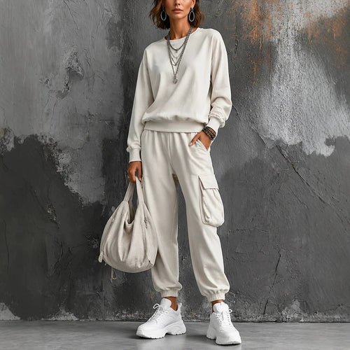 Two-piece round-neck long-sleeve top and pants set