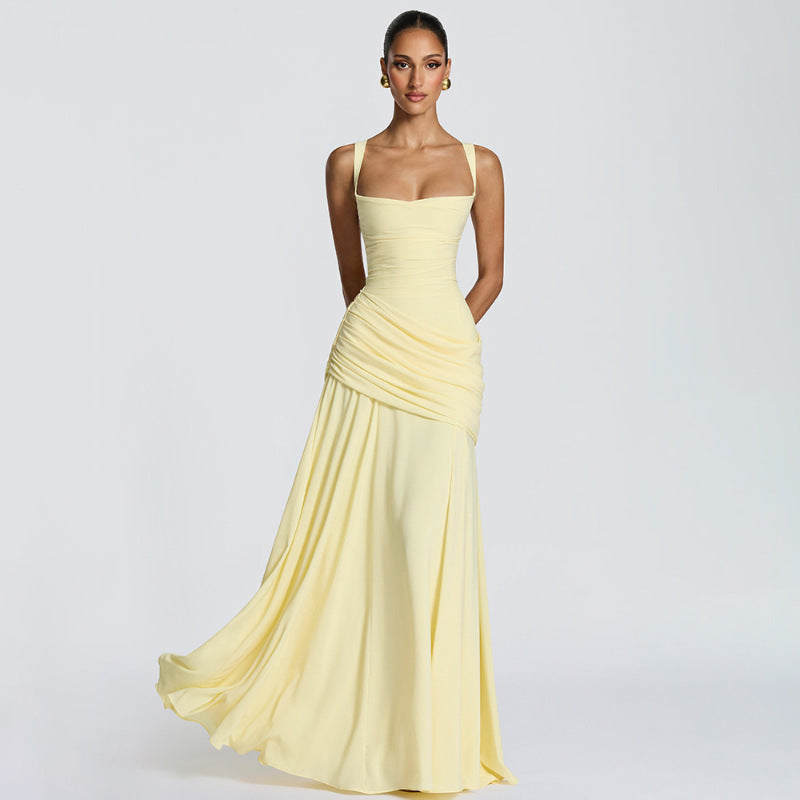 Sleeveless Slip Dress – Waist-Cinching Flared Maxi Dress by OEM