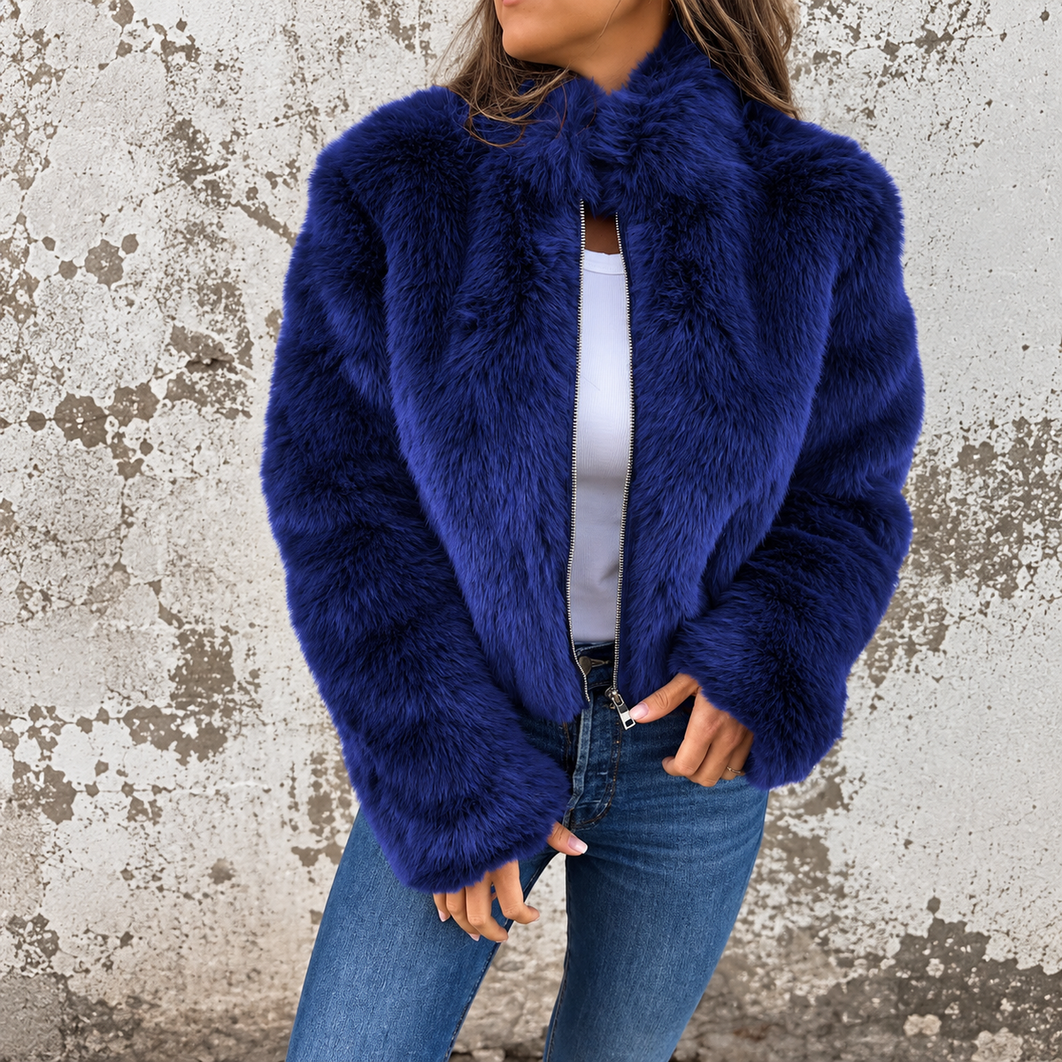 Fashion Stand Collar Plush Jacket Winter Casual Turtleneck Zipper Coat Fleece Tops Women's Clothing