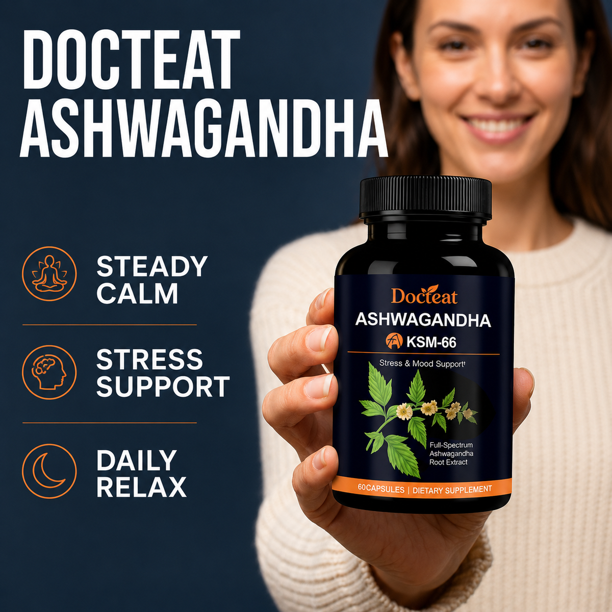 Ashwagandha & Magnesium Supplement – Stress & Calm Support (60ct)
