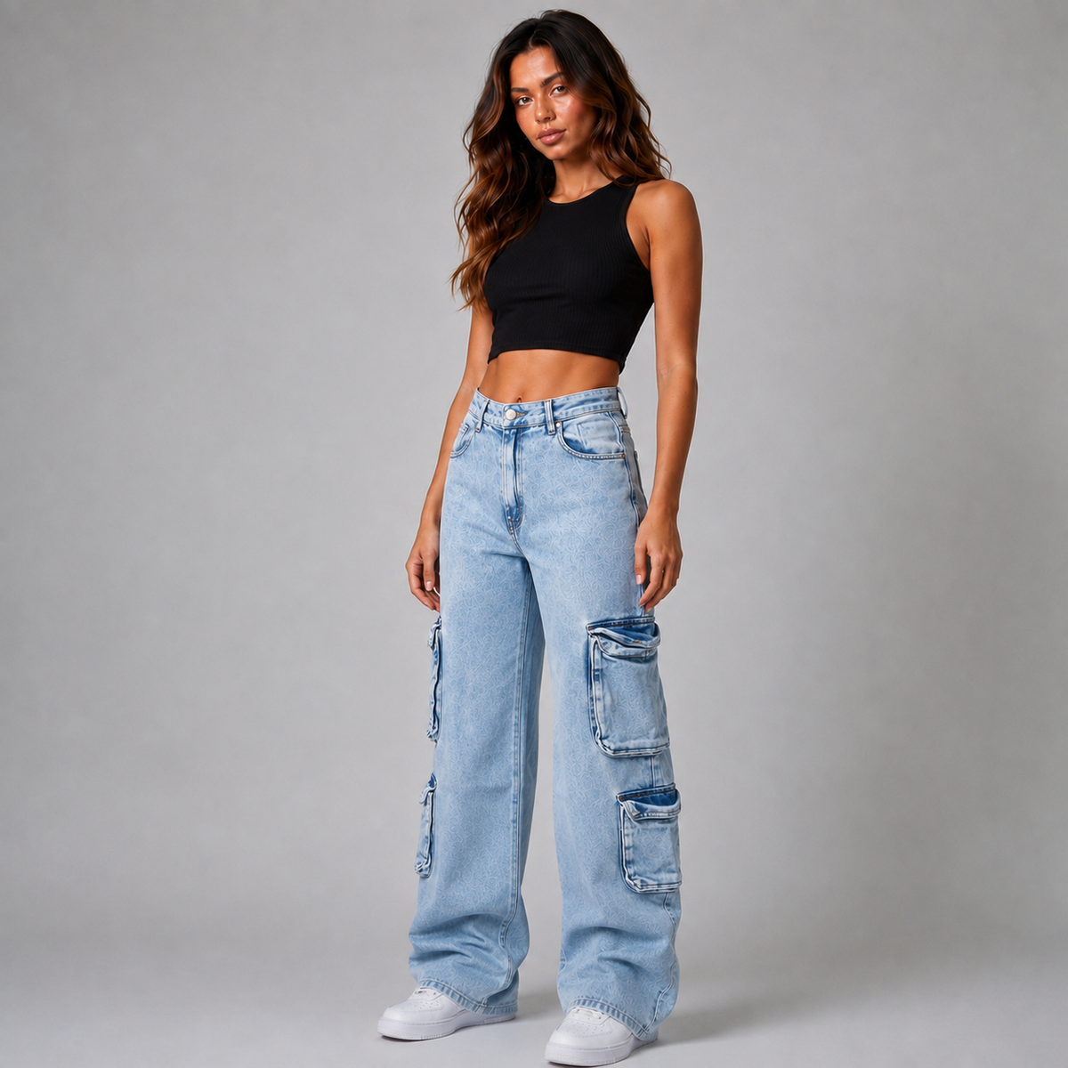 High-Waist Straight-Leg Jeans – Distressed Workwear Denim