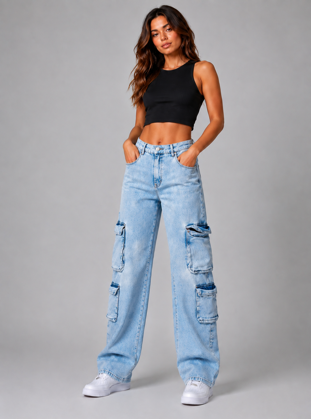High-Waist Straight-Leg Jeans – Distressed Workwear Denim