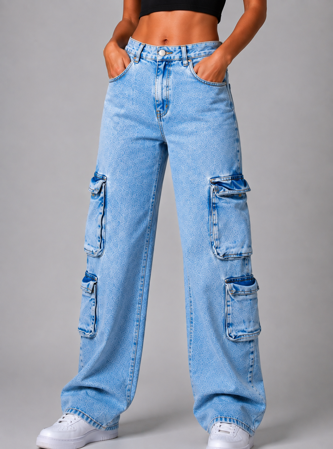 High-Waist Straight-Leg Jeans – Distressed Workwear Denim