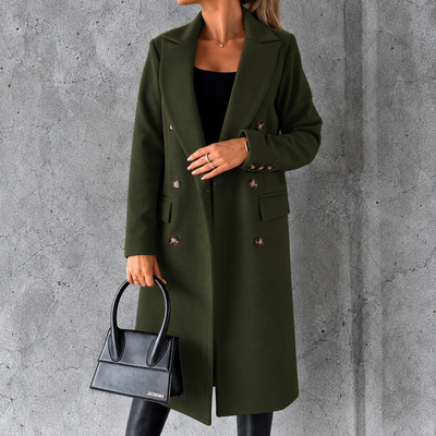 Double Breasted Lapel Coat Winter Fashion Solid Slim Long Jacket Long Sleeve Tops Womens Clothing