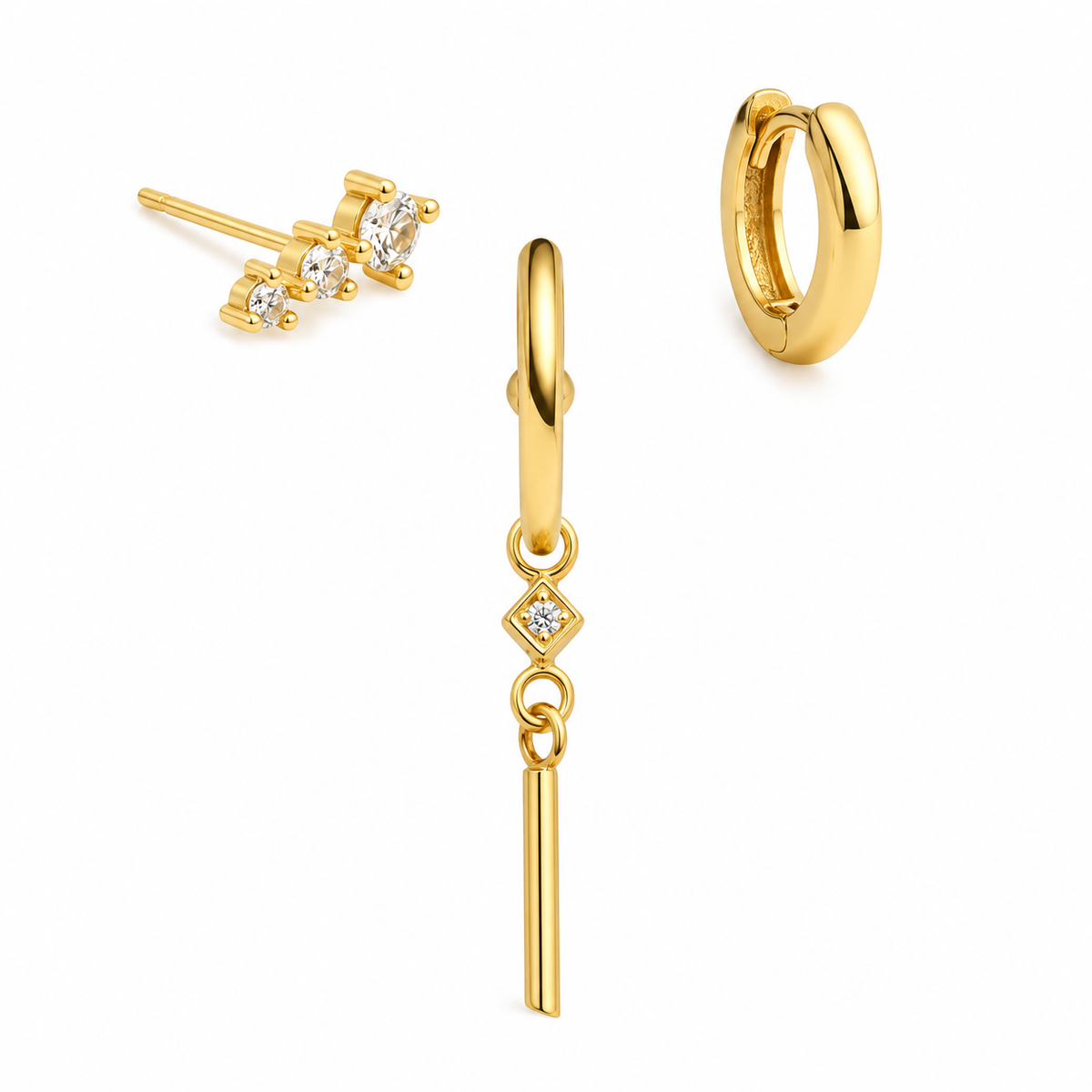 Earrings Set – 3-Piece Zircon Geometric Earrings