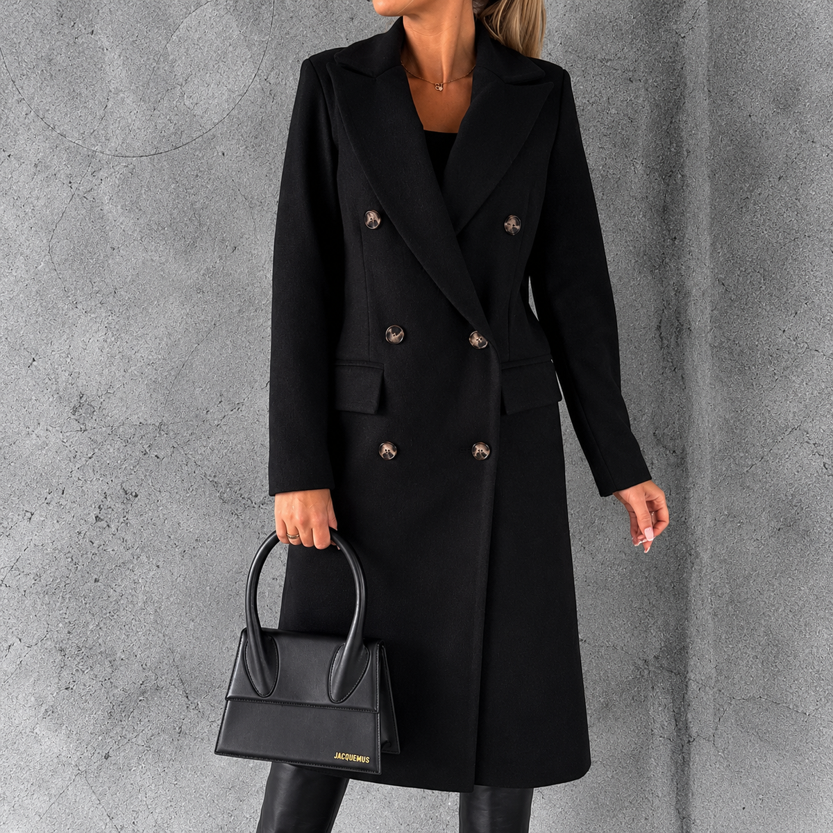Double-breasted lapel coat, winter fashion, solid color, slim fit, long jacket, long-sleeved top, women's clothing