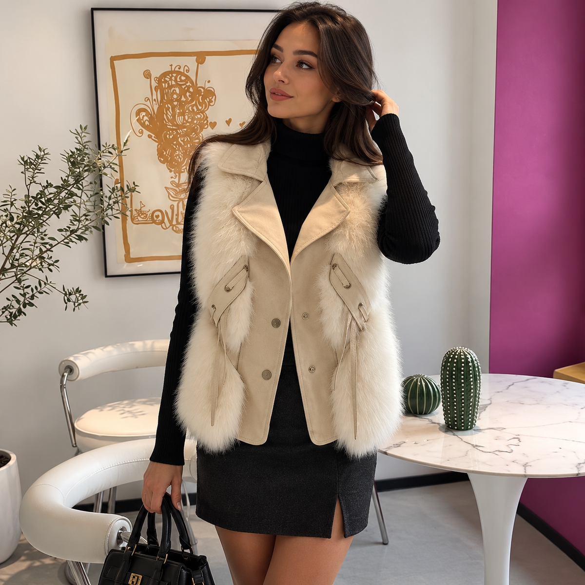 Fur Vest Short Coat Autumn And Winter New Patchwork Winter Fox Fur Jacket Women Short Artificial Fur Coat Elegant Female Warm Vest