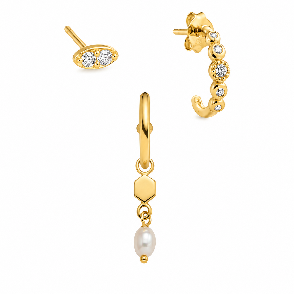 Earrings Set – 3-Piece Zircon Geometric Earrings
