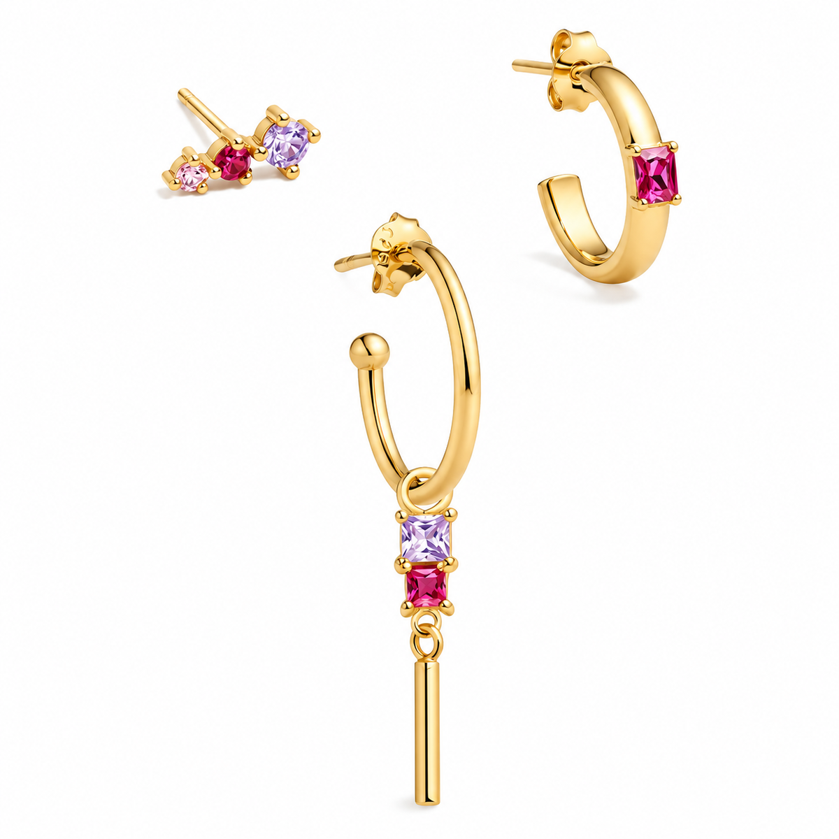 Earrings Set – 3-Piece Zircon Geometric Earrings