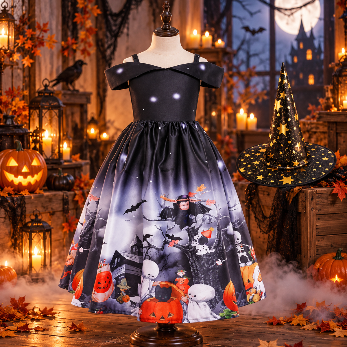 Halloween Princess Dress Halloween Printed Mesh
