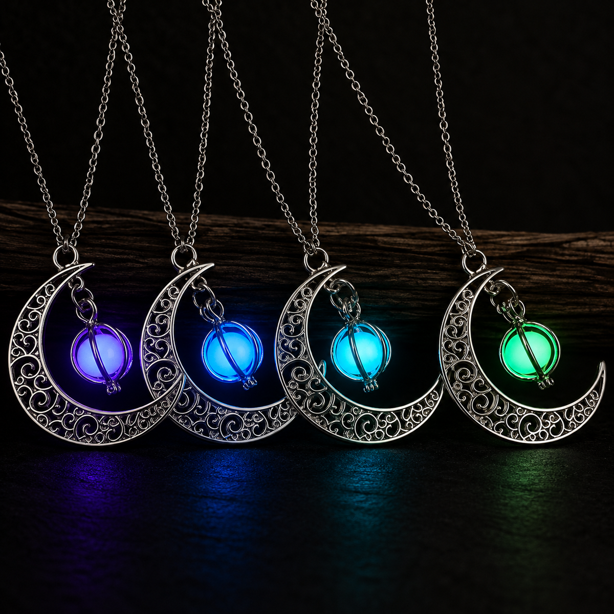 Glow-in-the-Dark Necklace – Luminous Moon Stone Pendant
