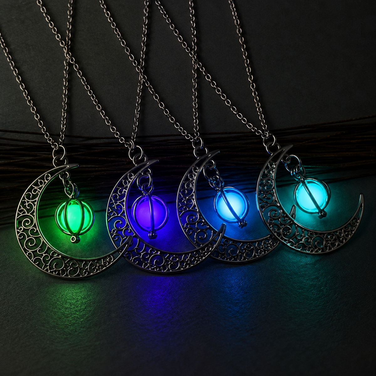 Glow-in-the-Dark Necklace – Luminous Moon Stone Pendant