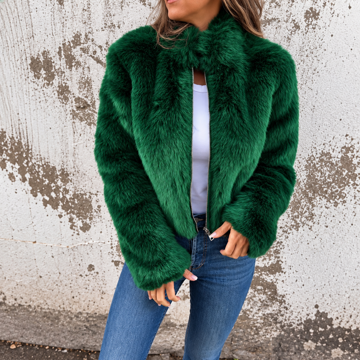 Fashion Stand Collar Plush Jacket Winter Casual Turtleneck Zipper Coat Fleece Tops Women's Clothing