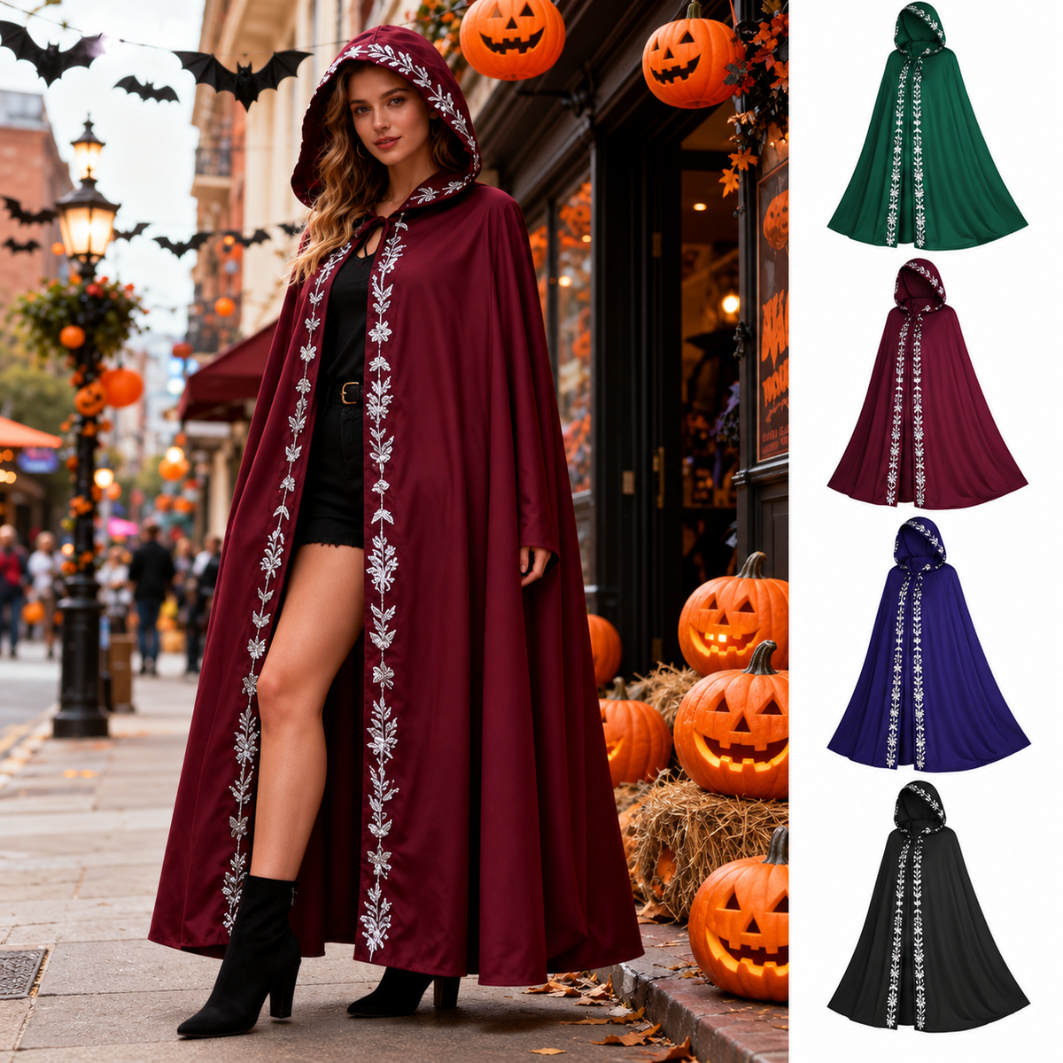 Hooded Cloak Medieval Renaissance 5 Color Printed Cloak Halloween Cosplay Costume New Fashion Festival Play Costume Halloween Costumes