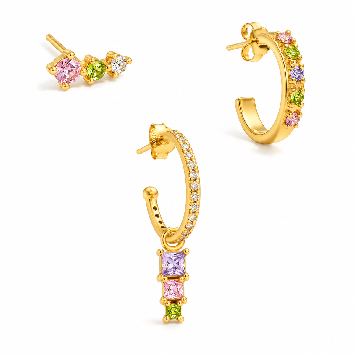 Earrings Set – 3-Piece Zircon Geometric Earrings