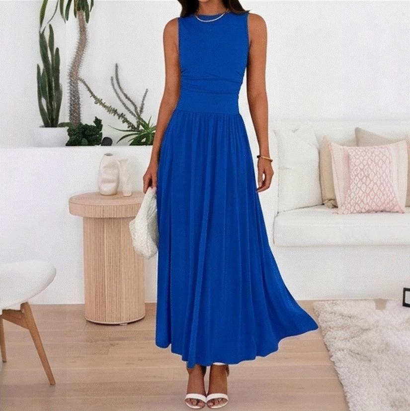 Pleated Pocket Maxi Dress – Sleeveless Long Dress
