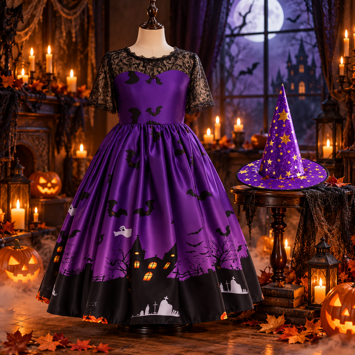 Halloween Princess Dress Halloween Printed Mesh