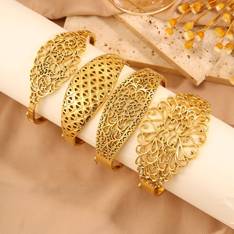 Gold Bangle Bracelet – Titanium Steel Hollow Carved Cuff