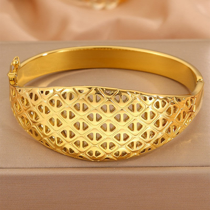 Gold Bangle Bracelet – Titanium Steel Hollow Carved Cuff