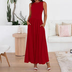 Sleeveless pleated maxi dress with pockets