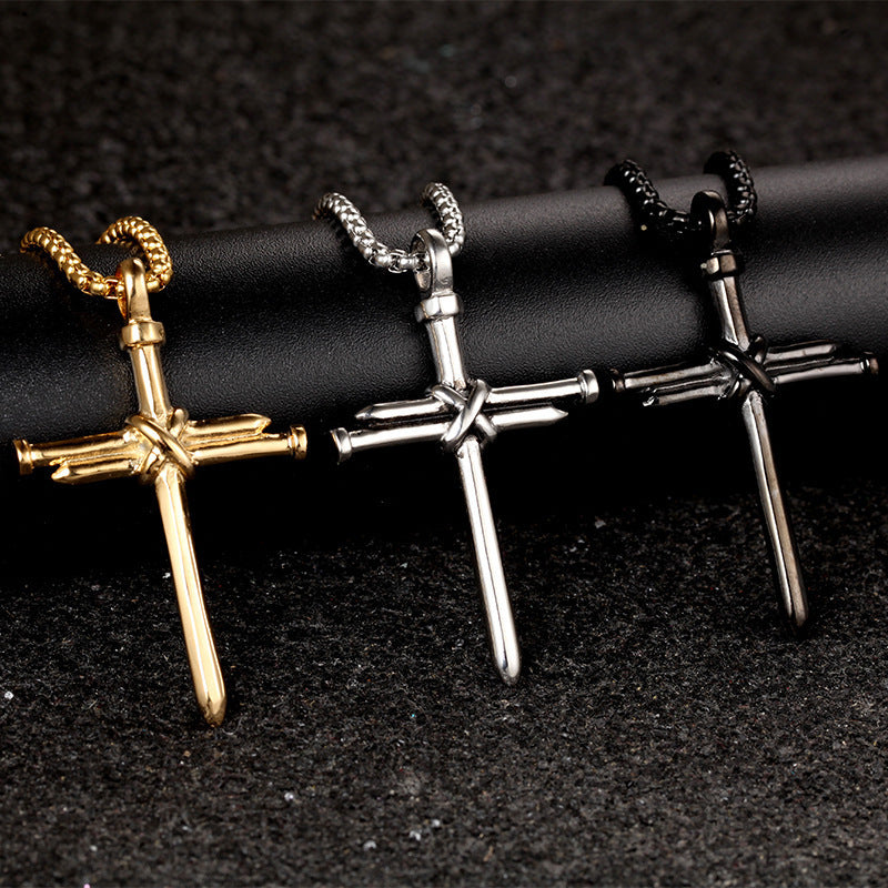 Men's stainless steel nail cross pendant necklace