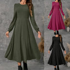 Round-neck long-sleeve A-line knit sweater dress