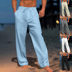 Men's casual drawstring straight wide-leg trousers