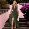 Elegant sleeveless ruffle V-neck party maxi dress
