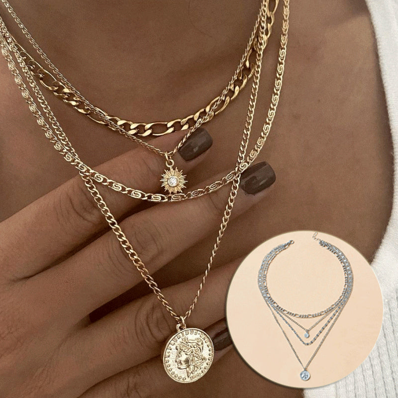 Chunky gold layered coin charm necklace