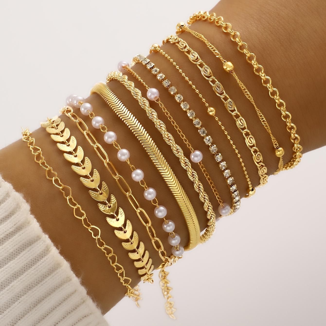 Twelve-piece beaded chain bracelet stack set for women