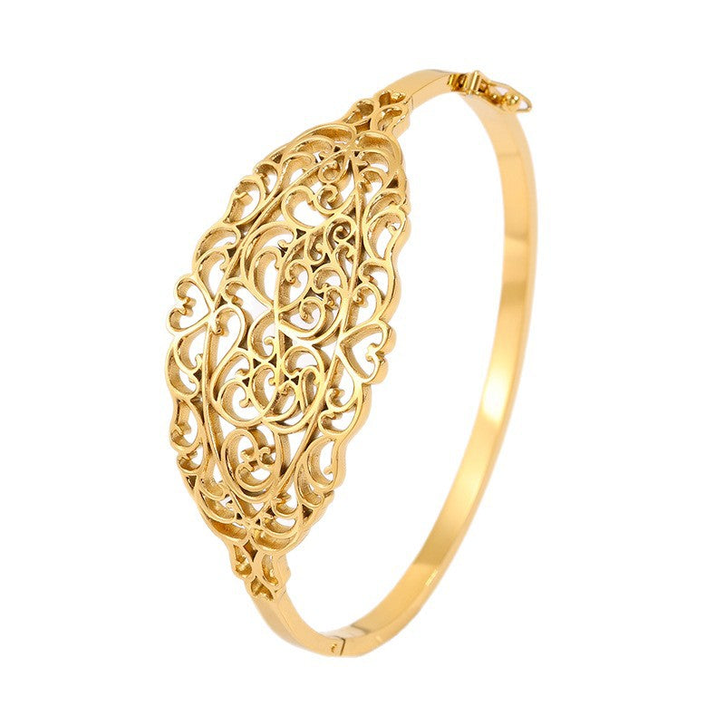Gold Bangle Bracelet – Titanium Steel Hollow Carved Cuff