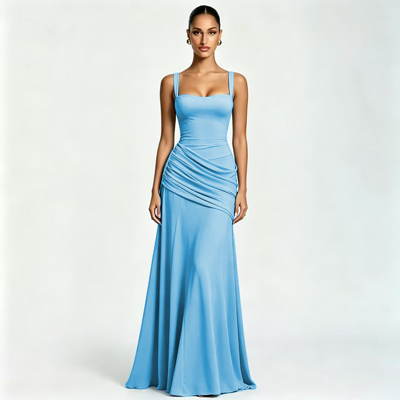 Sleeveless Slip Dress – Waist-Cinching Flared Maxi Dress by OEM