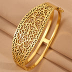 Gold Bangle Bracelet – Titanium Steel Hollow Carved Cuff