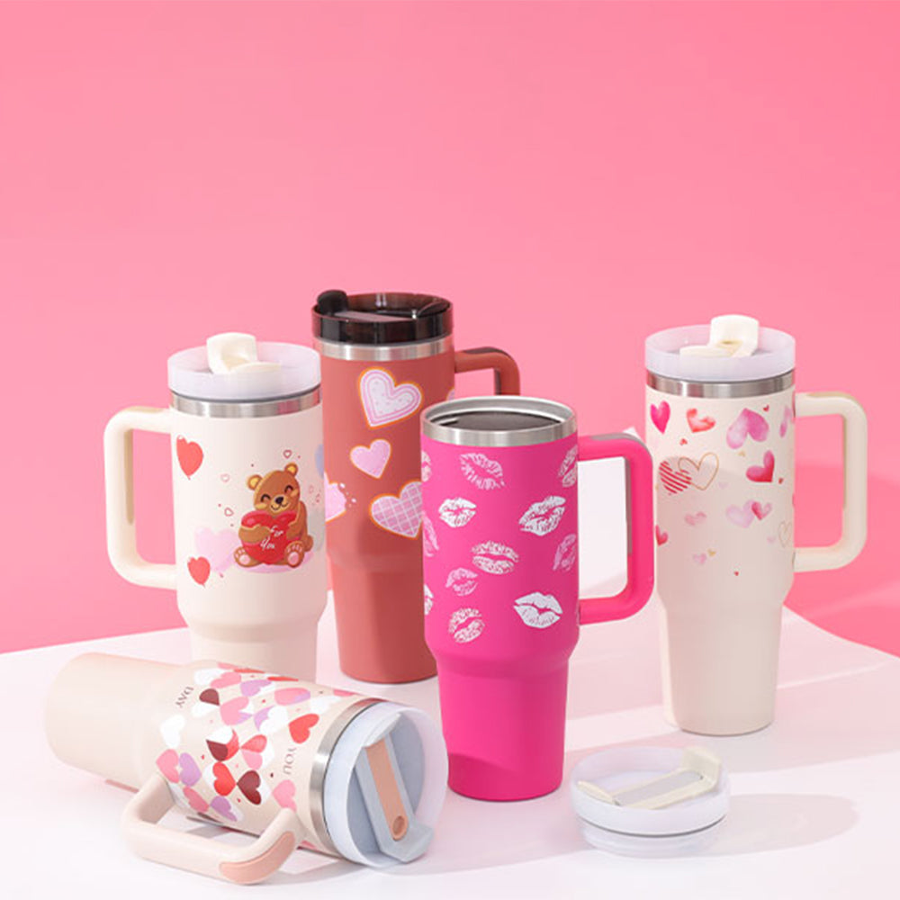 Insulated stainless steel 40oz tumbler with handle and straw