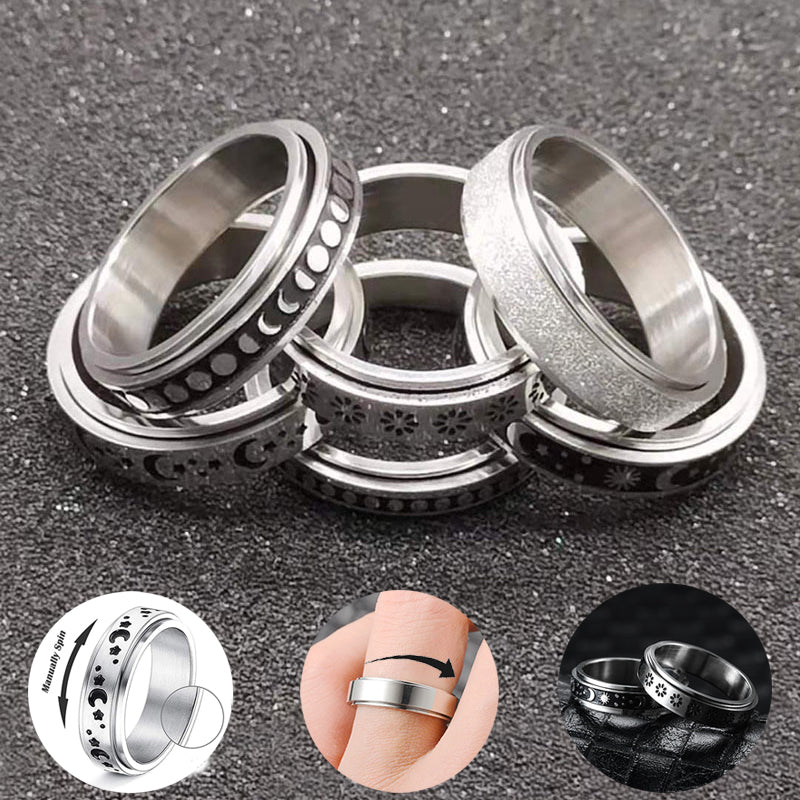 Stainless steel moon and stars spinner fidget ring