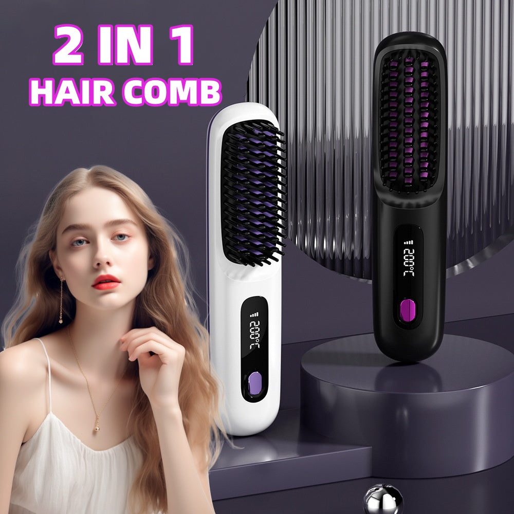 Cordless 2-in-1 heated hair straightening comb, USB-C