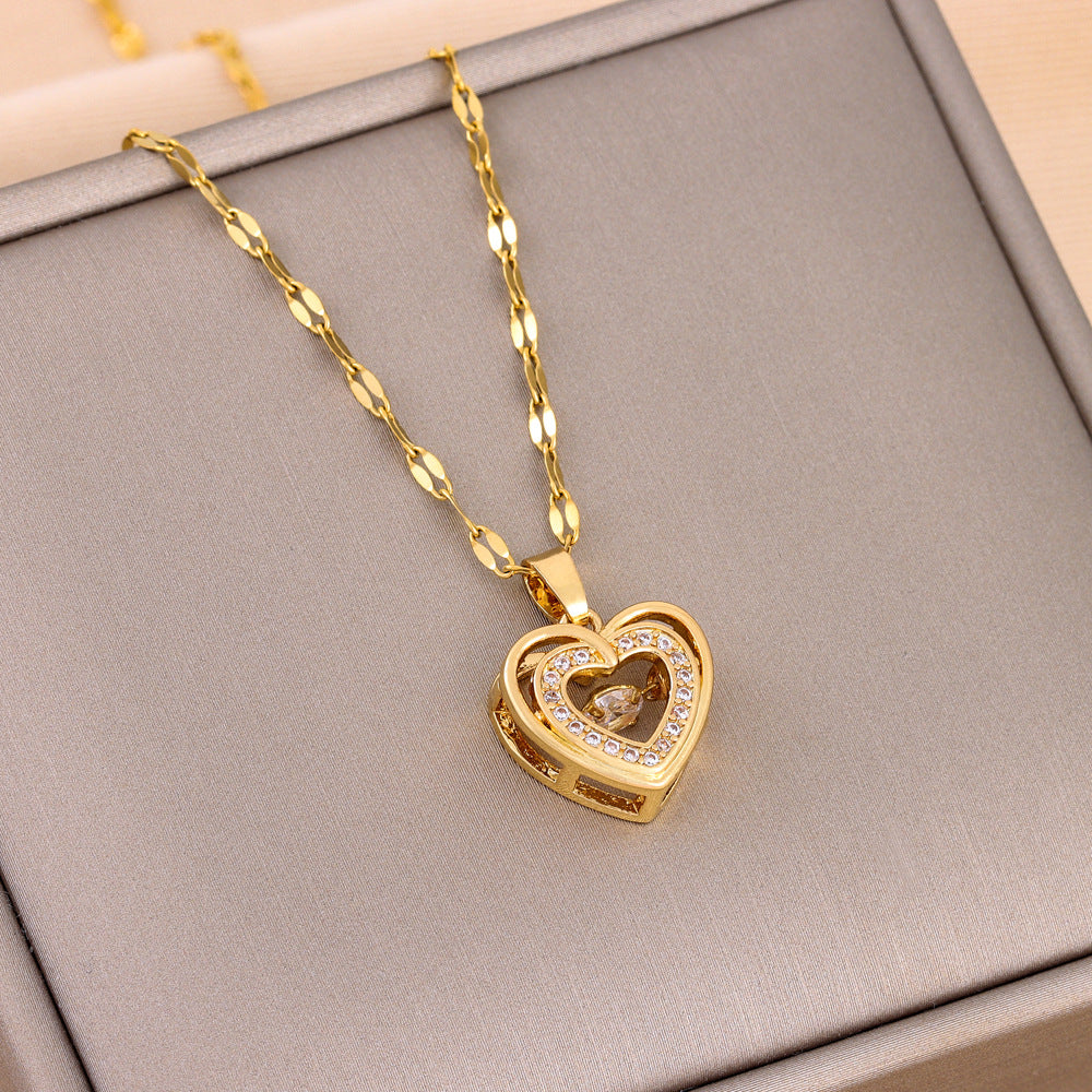 Titanium steel double-layer love heart pendant necklace