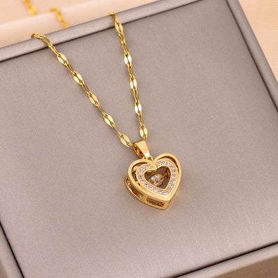 Double-Layer Heart Necklace – Titanium Steel Love Pendant