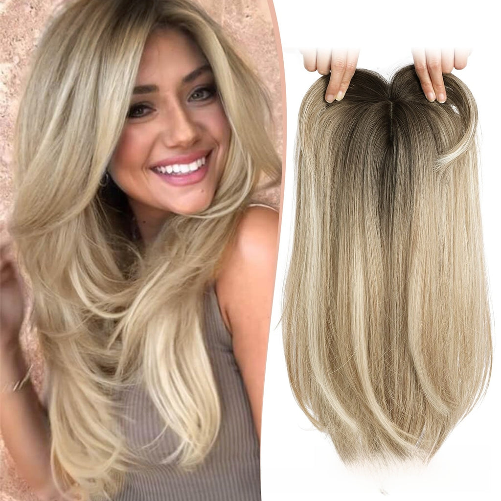 Straight Hair Topper – Middle-Part Synthetic Hairpiece (46cm) by OEM