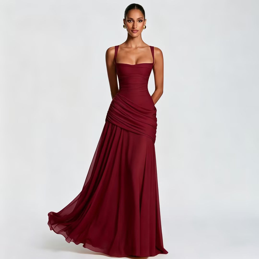 Sleeveless Slip Dress – Waist-Cinching Flared Maxi Dress by OEM