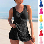Solid color padded lace one-piece swimsuit